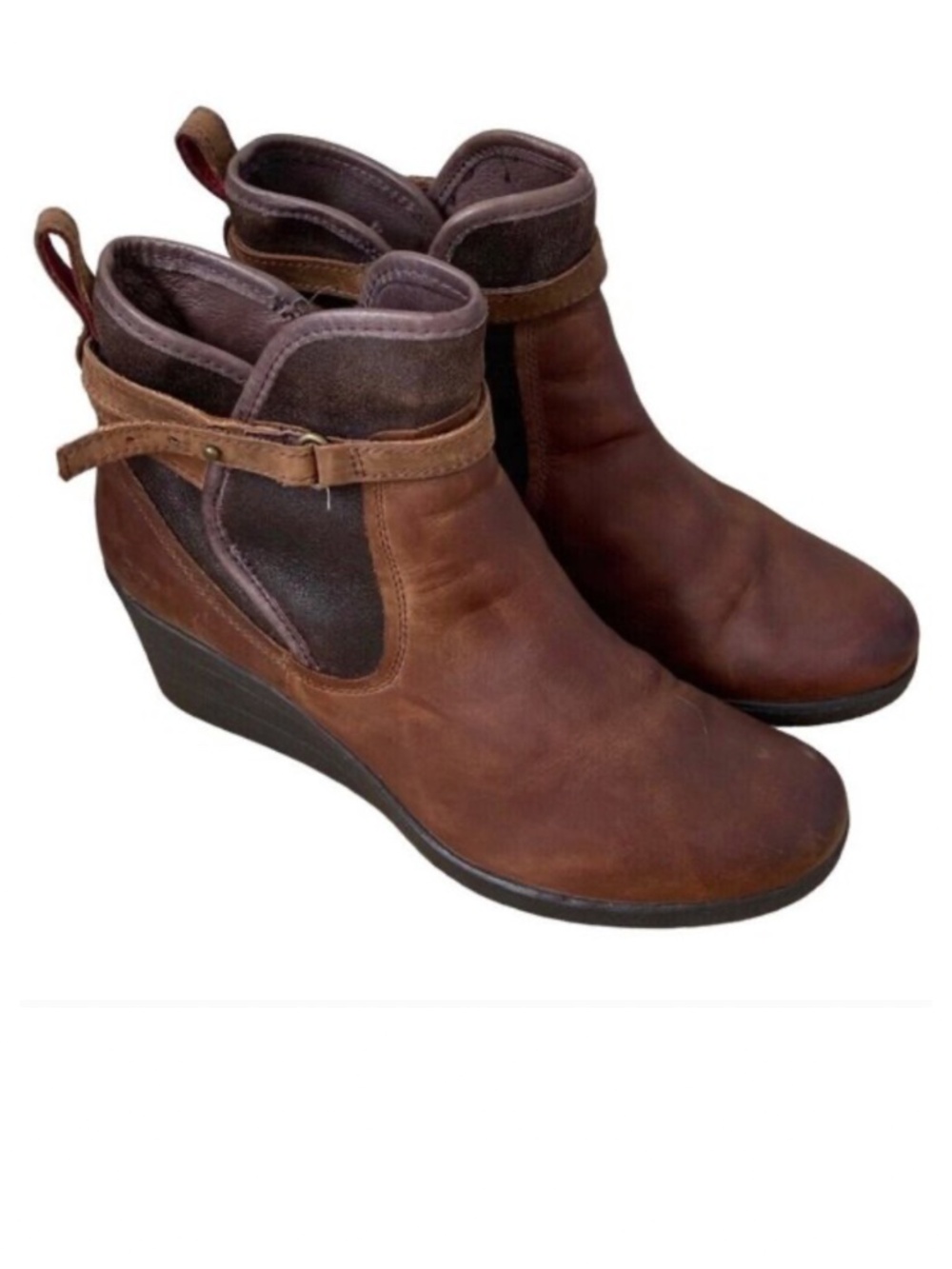 Ugg Emalie Sz 8 Wedge Bootie Ankle Boots Leather Brown - Picture 2 of 9